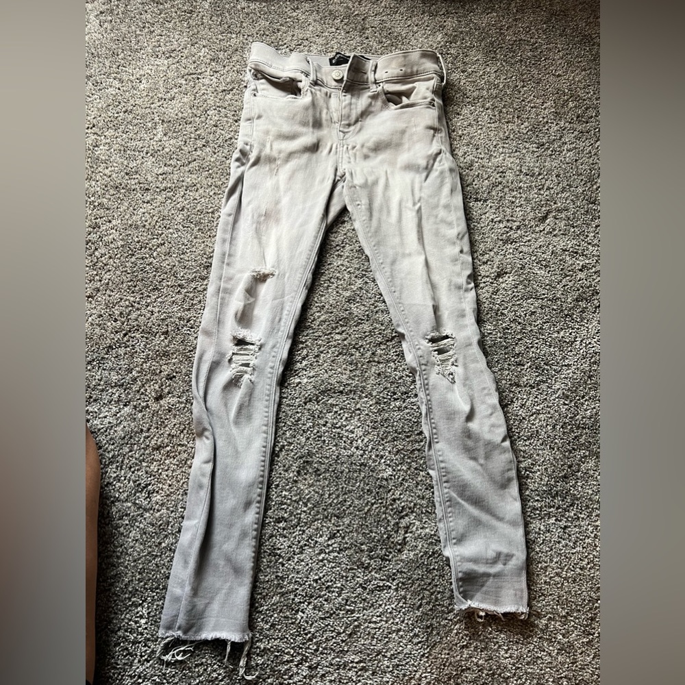 Express Grey distressed super soft jeans.